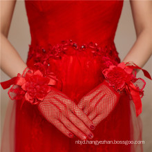 Fishnet red lace appliques high quality bridal wedding lace gloves